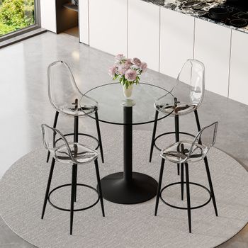 Conjunto De Bar - Mueble De Cocina - Cristal Y Metal - Negro Y Transparente (89x89x92cm)
