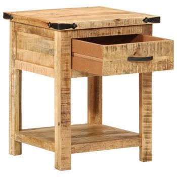 Mesita De Noche | Mesa Auxiliar | Mesilla Madera Maciza De Mango 40x40x50 Cm