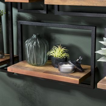Estantería de pared 'm' de teca reciclada marrón y metal negro 50 cm