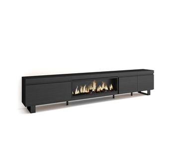 Mueble tv, televisión, muebles de salón, almacenaje, 288x35x57cm, para tv gran formato, chimenea eléctrica xxl, diseño industrial, estilo moderno, negro