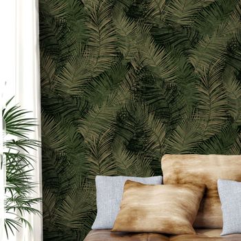 Papel pintado exótico verde dorado 53x1000cm