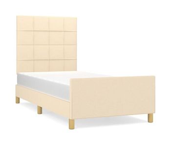 Estructura de cama con cabecero de tela color crema 90x190 cm bloques con cuadros