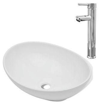 Lavabo De Baño Moderno | Lavabo Con Grifo Mezclador Cerámica Ovalado Blanco
