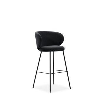 Lote de 2 taburetes de bar de tela y metal H65cm - Gris oscuro