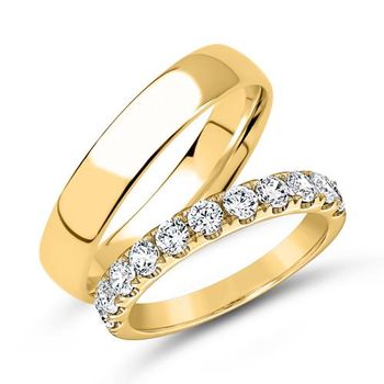 Conjunto de media eternidad y anillo de oro de 14 quilates, diamantes de laboratorio