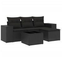 set de muebles de jardin 5 piezas  mobiliario de jardin y cojines ratan sintetico negro