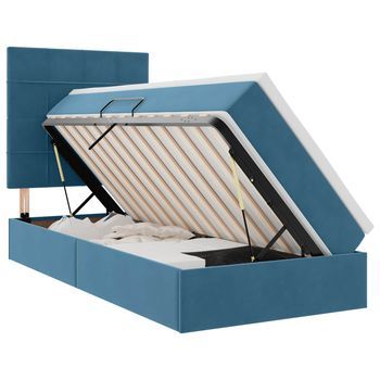 Cama Con Almacenamiento Y Colchón Azul Oscuro 90 X 190 Cm Vidaxl