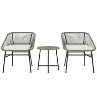 conjunto de muebles de jardin de polirratan  conjunto de 3 piezas con 2 sillas mesa auxiliar y cojines para terraza jardin patio y balcon color gris oscuro