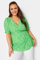 yours blusa verde de flores escote cruzado mujer curvy y tallas grandes yours