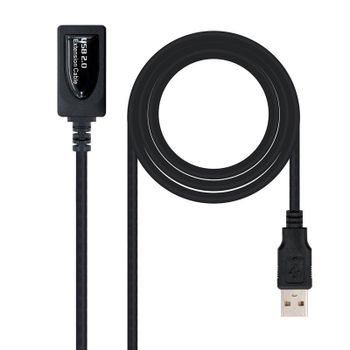 Nanocable Cable Prolongador USB 2.0 Tipo A Macho/Hembra 5m Negro
