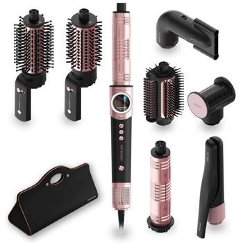 Cepillo De Aire Moldeador Multifunción Con 8 Accesorios Airglisse 8in1 Black. 1400w, 110000rpm, Placas Calefactoras Cecotec
