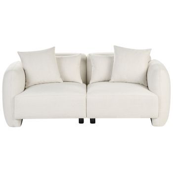 Sofá Tapizado Minimalista De Perfil Bajo 3 Plazas Asiento Profundo Blanco Crema Eknes
