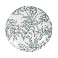 plato de postre de porcelana blanca con motivo vegetal verde