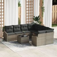 juego de sofa de jardin de 9 piezas con cojines grises de poliratan v2454 unico  negro