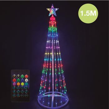 Árbol Navidad Led Inteligente Vía Bluetooth Y Mando Kiondo 1,5m 24 Funciones Rgb Ip44