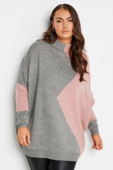 Yours Jersey De Punto Gris Y Rosa Bloques De Color, Mujer Curvy Y Tallas Grandes, Yours