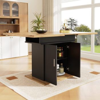Mesa de comedor extensible efecto madera con almacenaje