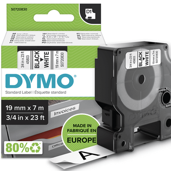 CINTA ROTULADORA D1 19MMX7M NEGRO/BLANCO DYMO S0720830