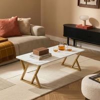 mesa de centro nolu rectangular patas de acero 120x60x46 cm - doradomarmol blanco encasa