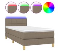 cama box spring con colchon led tela gris taupe 100x200 cm bloques con cuadros