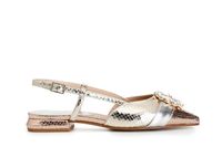 bailarinas abiertas por detras en estampado viperino laminado con hebilla de pedreria light gold combo 36
