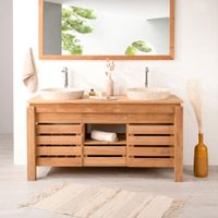 mueble para cuarto de bano de teca doble lavabo 145 cm