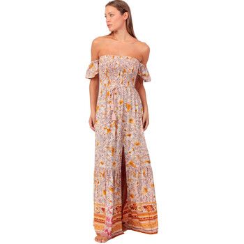 Admas Vestido largo Maxivestido de verano sin tirantes con mangas caídas Flowers para mujer