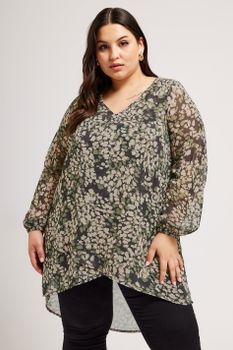 Yours London Camisa Cruzada Verde Y Rosa Estampado Animal, Mujer Curvy Y Tallas Grandes, Yours London