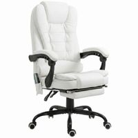 vinsetto silla de oficina con 7 puntos de masaje con reposapies retractil altura ajustable control remoto y tejido de pu blanco