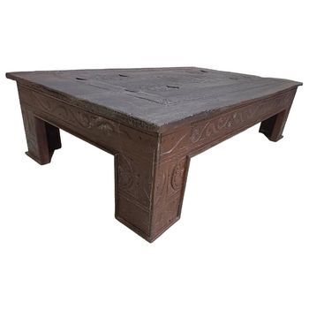 Mesa De Centro De Madera Acabado Artesanal Marrón 141x86x37 Cm