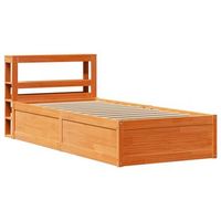 cama individual  cama de adulto  estructura cama con cabecero madera pino marron cera 90x200 cm