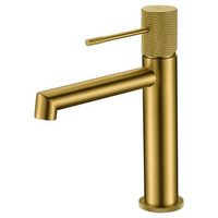grifo monomando para lavabo en laton con acabado oro cepillado y cartucho ceramico