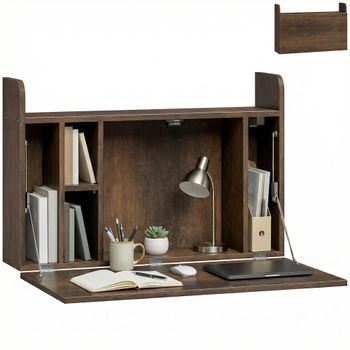 Escritorio Mural Abatible De Madera – 77 X 20 X 51 Cm – Marrón