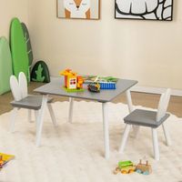 juego de mesa y sillas infantil mesa cuadrada 2 sillas conejo patas de madera gris
