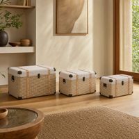 conjunto de 3 baules de poliester y madera natural 54x35x35 cm