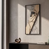 panel decorativo 3d mujer de metal negro y madera marron 50x2x90 cm