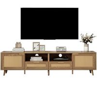 mueble de tv de 200 cm color roble con ratan sintetico y patas de madera maciza