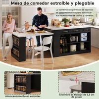 isla de cocina con mesa extensible encimera blanca efecto marmol 150 x 90 x 90 cm