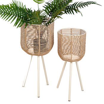 Set 2 Maceteros C/patas Metal/rattan