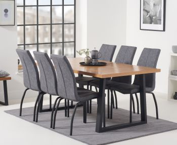Urban 180cm Industrial Dining Table with Noir Antique Dining Chairs - Grey, 6 Chairs