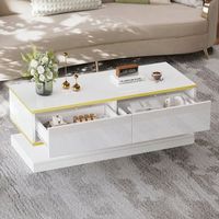 mesa de centro con dos cajones 100 x 50 x 38 cm blanco calido y borde dorado