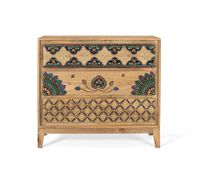 comoda en madera maciza de mango con detalles pintados a mano