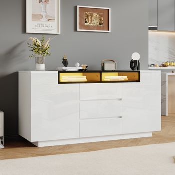 Aparador - Mueble Para Salón - Tablero De Partículas - Blanco Y Negro (140x40x68cm)