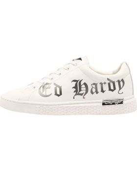de ED HARDY SCRIPT LOW TOP WHITE-GUN METAL BLANCO-GRIS
