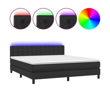 Cama box spring colchón y led cuero sintético negro 160x200 cm botones