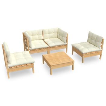 Mmuebles De Jardín 5 Pzas Y Cojines Madera Maciza De Pino Crema Vidaxl