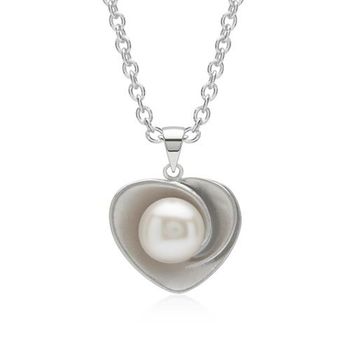 Cadena de plata con colgante corazón perla plata
