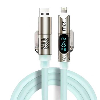 240W 4 en 1 cable de silicona líquida USB-A/Type-C a iP/Type-C con pantalla digital LED, carga rápida, transferencia de