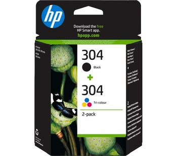 HP Combo 304 Tri-colour & Black Ink Cartridges - Twin Pack, Black