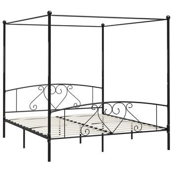 Cama Matrimonial | Cama Para Adultos | Estructura De Cama Con Dosel Metal Negro 180x200 Cm